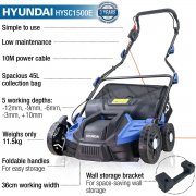 Hyundai HYSC1500E 36cm 1500W 2 in 1 Electric Lawn Scarifier / Aerator